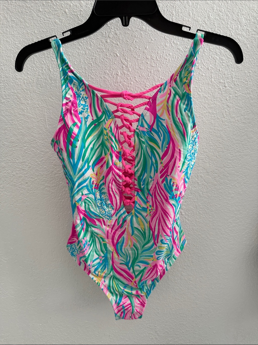 Lilly Pulitzer Pink, Turquoise & Green Lace-Up One-Piece Swimsuit